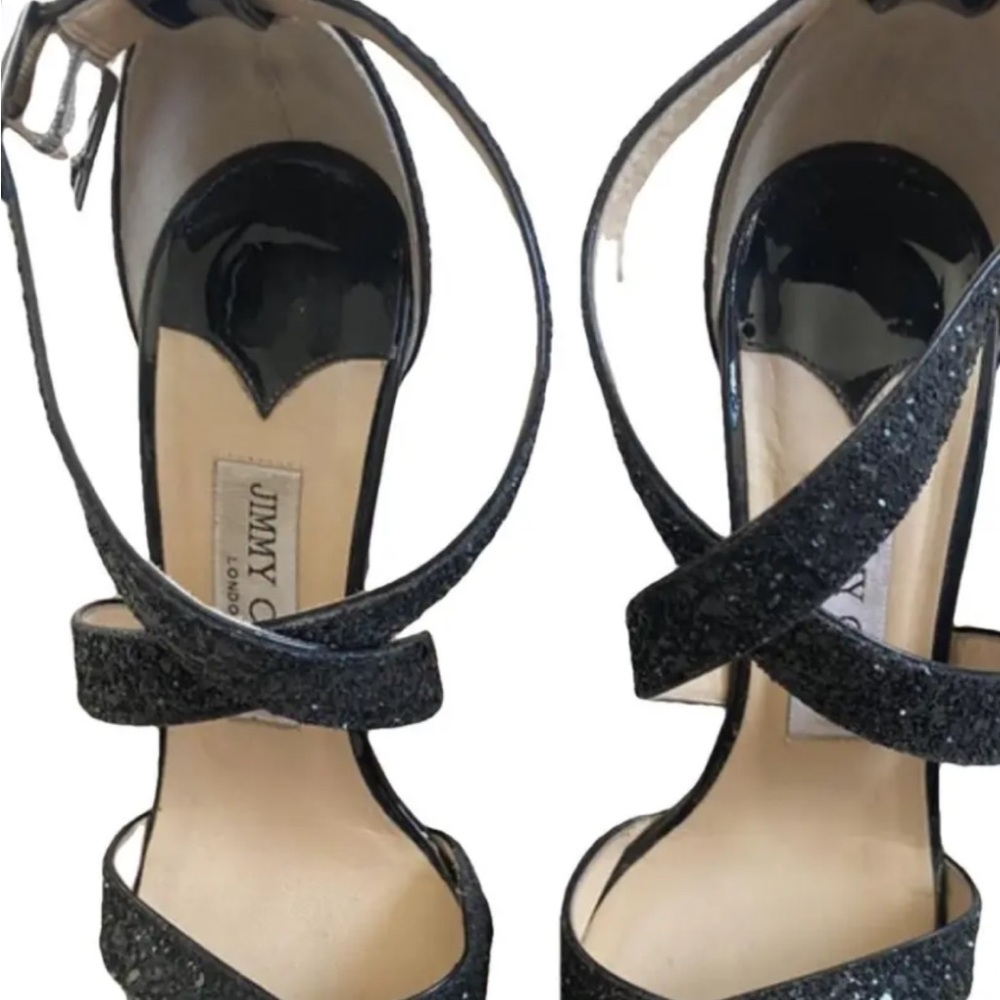 Jimmy Choo Black Strappy Glitter Heels